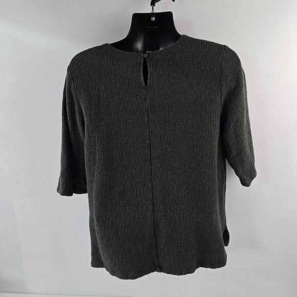 Eileen Fisher Textured Knit Short Sleeve Top Tencel Dark Gray XL 5957 SCOOP - Picture 3 of 10
